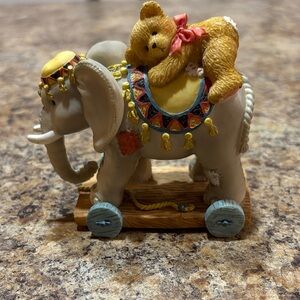 Cherished Teddies Elephant Figurine with Brown and Yellow Accents